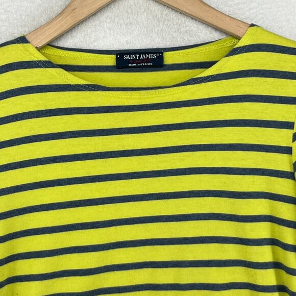 SAINT JAMES Top Womens 4 Striped 3/4 Sleeve Jersey Cotton Yellow Green FRANCE - Picture 3 of 16